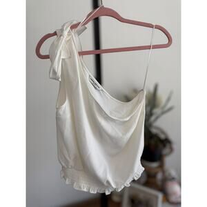 Amanda Uprichard Smocked Asymmetric One Shoulder Blouse White Women's Size Large